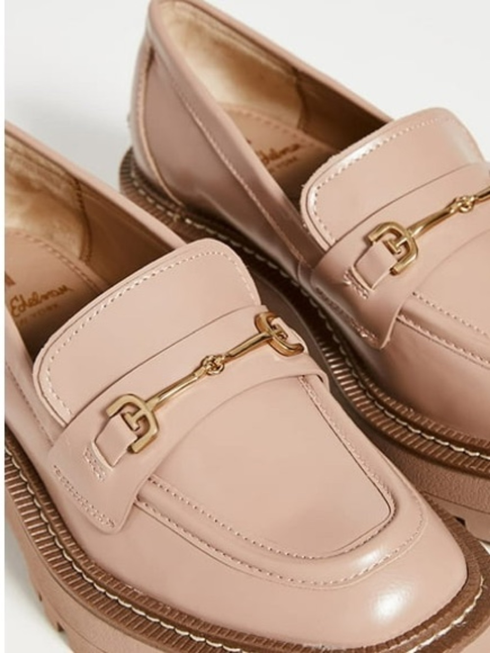 Sam Edelman Laurs Maple Sugar Leather Rounded Toe Slip On Chunky Heel Loafers
